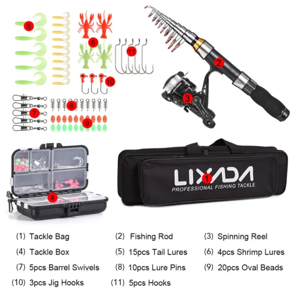 Lixada 2.1m 2.3 m Telescopic Fishing Rod Reel Combo Full Kit Carbon Fiber Rod Pole Spinning Reel Fishing Bag Case Pesca Gear Set - Image 2