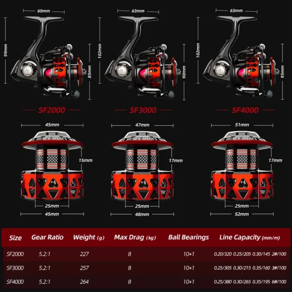 MEREDITH SF Series 10+1 Stainless Steel Bearings Spinning Fishing Reel 8KG Max Washer Drag For Sea Fishing Carp Fishing - Image 2
